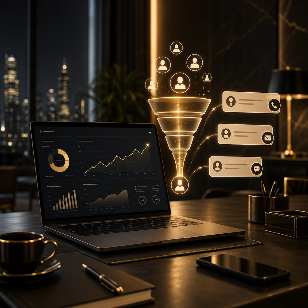 Business lead generation analytics displayed on a laptop